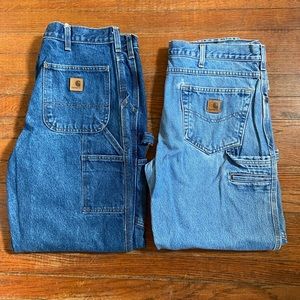 2 pair Carhartt 35x30 denim jeans. Broken in nice
